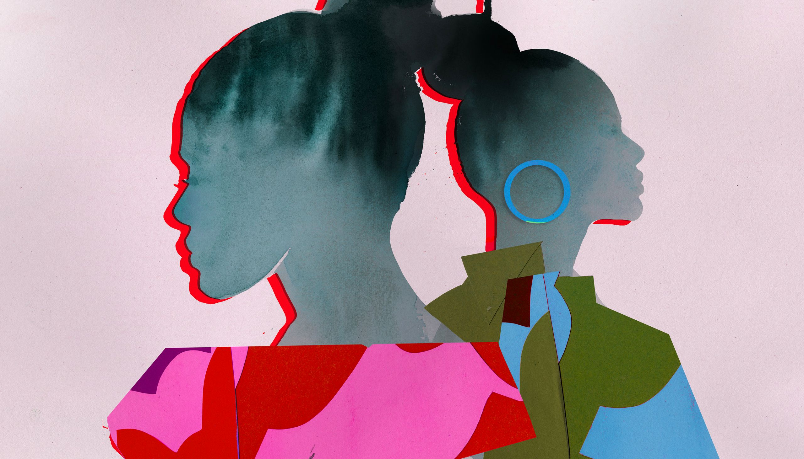 Illustration of two women facing opposite directions