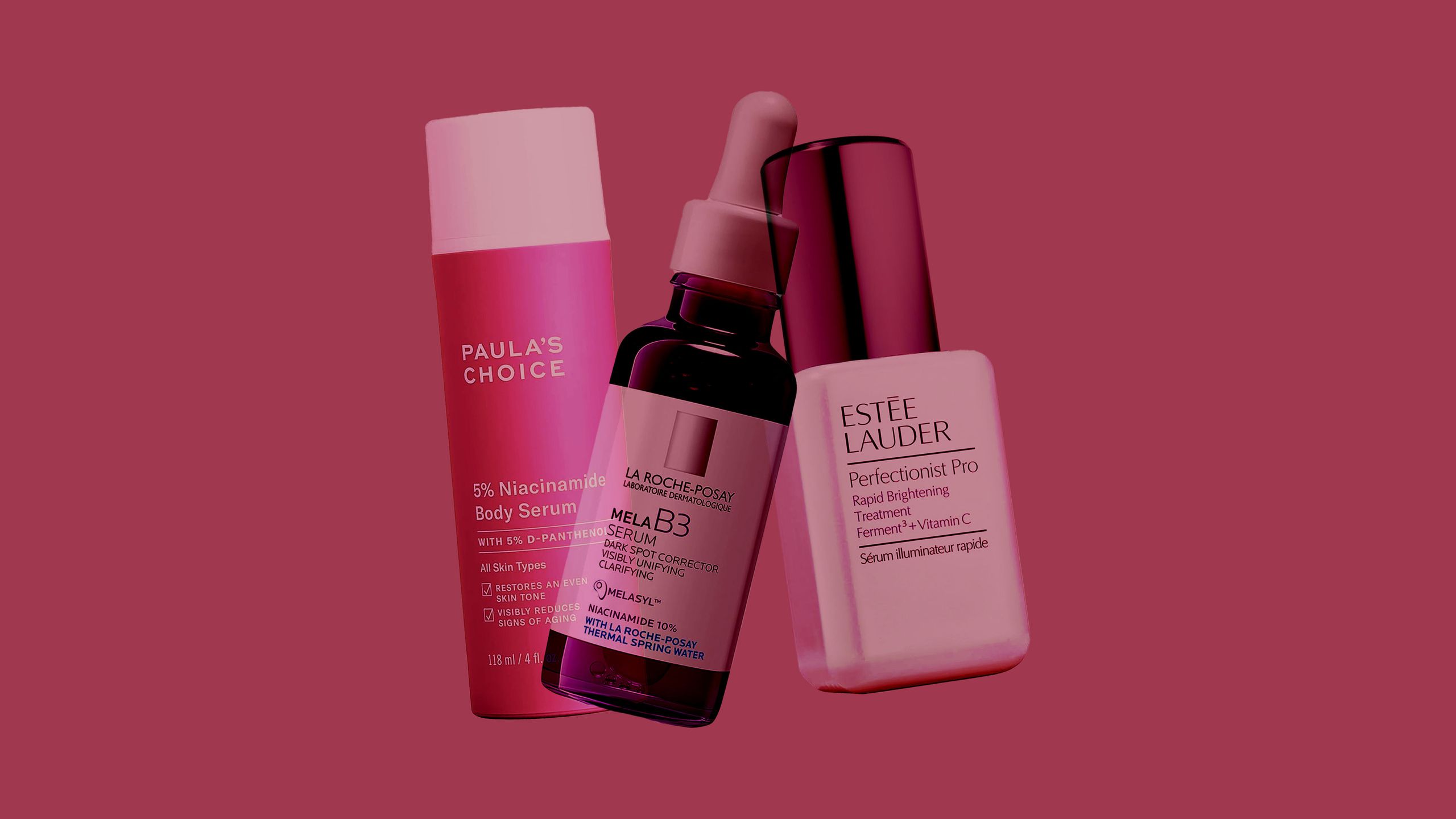 Best Armpit Brightening Cream A collage of three skincare bottles on a pink background