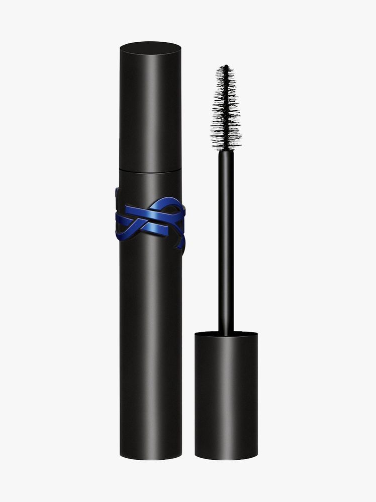Yves Saint Laurent Lash Clash Waterproof Mascara black and blue tube of mascara on light gray background