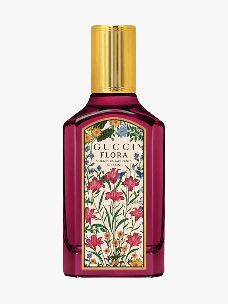 Gucci Flora Gorgeous Gardenia Intense in branded component on a light gray background