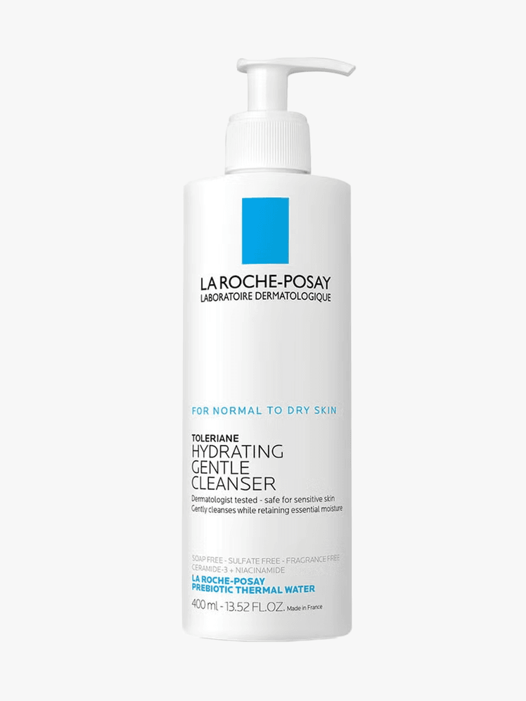 La RochePosay Toleriane Hydrating Gentle Cleanser in branded component on a light gray background