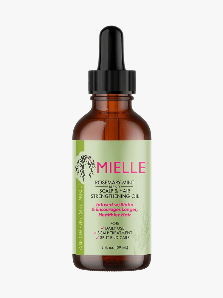 Mielle Organics Rosemary Mint Scalp  Hair Strengthening Oil in branded dropper component on a light gray background
