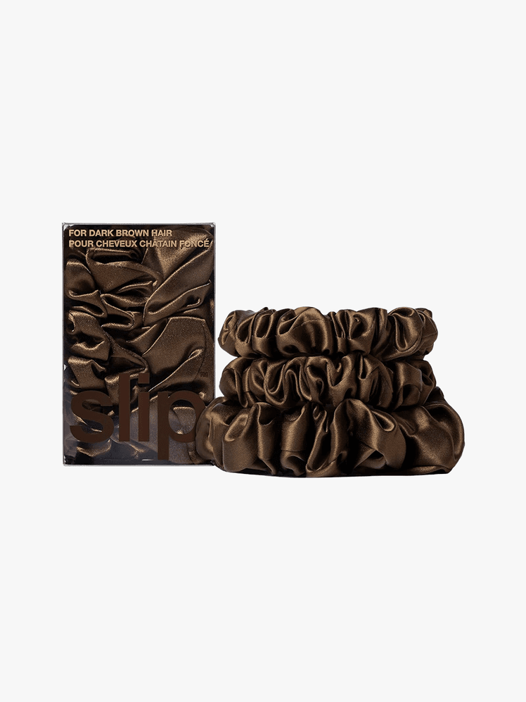 Slip Silk Scrunchies for Dark Brown Hair on a grey background