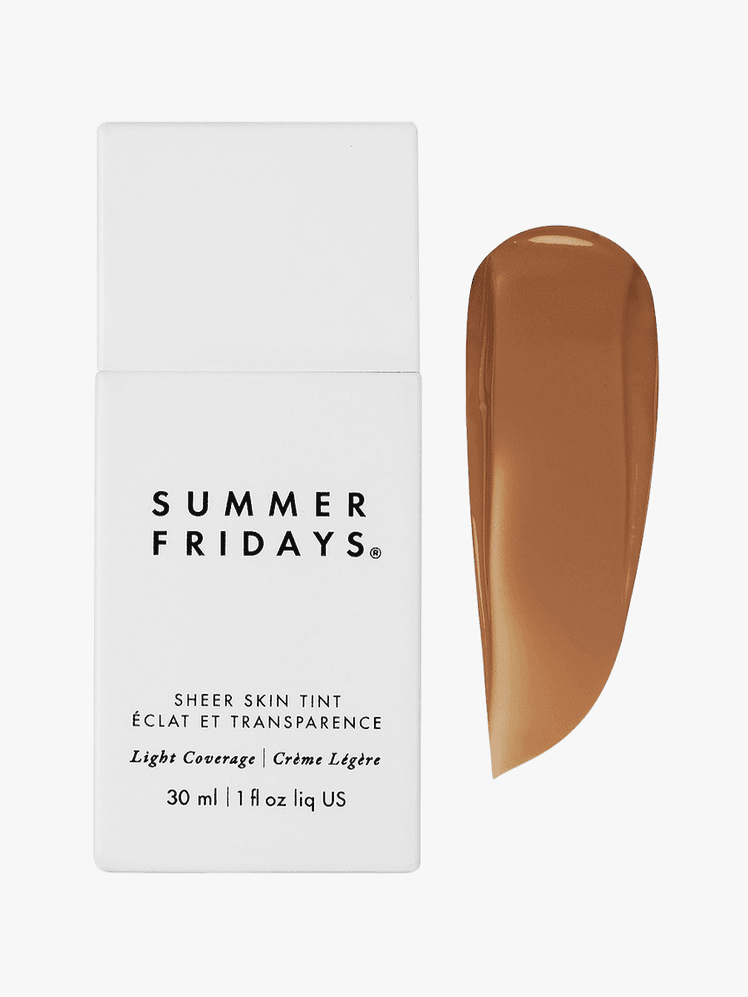 Summer Fridays Sheer Skin Tint in Shade 6 a medium tan color on a grey background