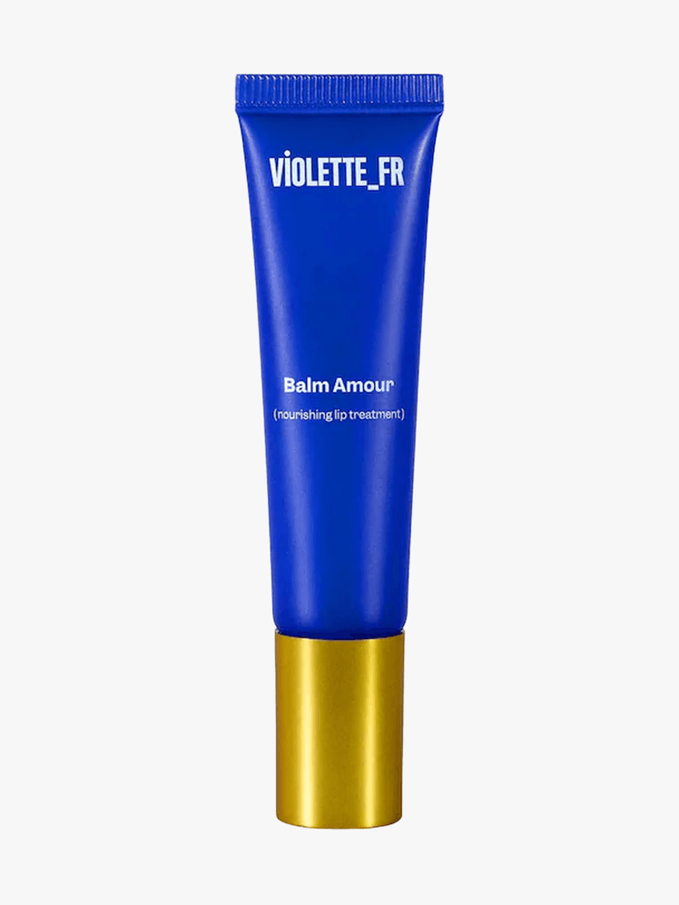 VioletteFR Balm Amour in branded tube component on a light gray background